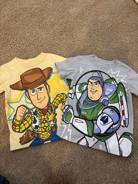 Disney Toy Story Kids Yellow Woody & Gray Buzz Lightyear Graphic Tees